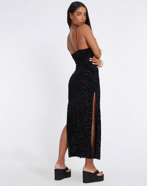 image of Rayuma Maxi Dress in Zebra Flock Black