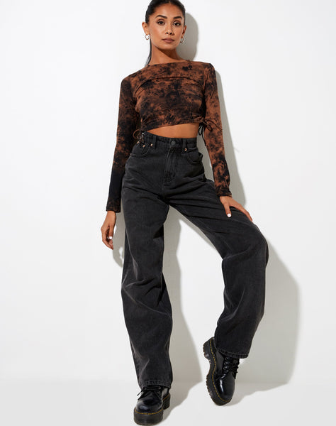 Image of Razelo Crop Top in Black Rust Tie Dye