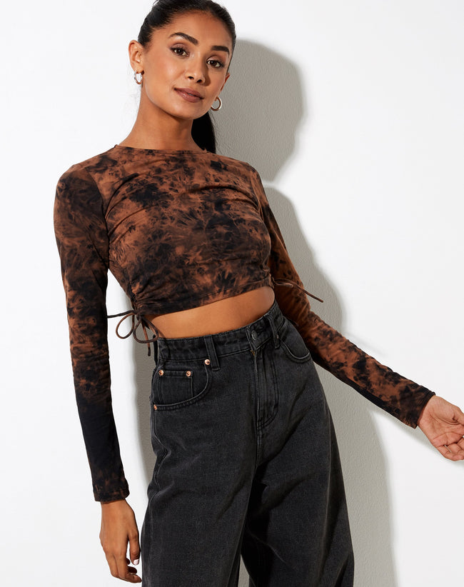 Image of Razelo Crop Top in Black Rust Tie Dye