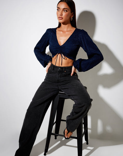 Reilo Crop Top in Satin Cheetah Navy