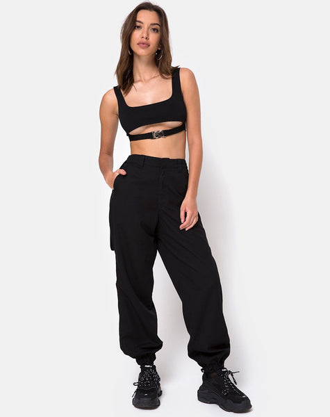 Reka Crop Top in Black with Silver Buckle