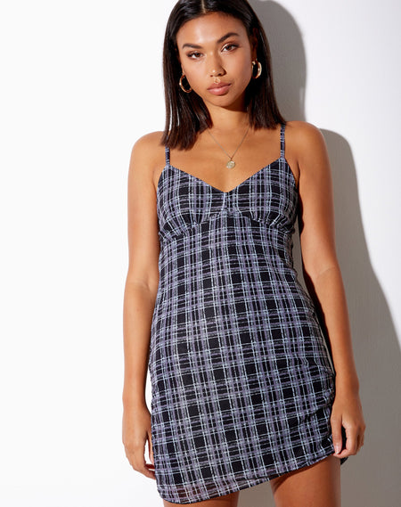 Valy Slip Dress in 20's Check Black and Grey