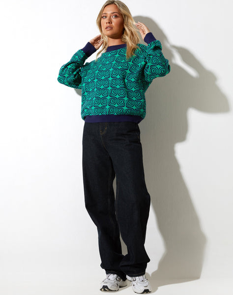 Image of Ammar Jumper in Swirl Green and Blue