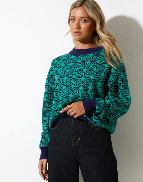 Image of Ammar Jumper in Swirl Green and Blue