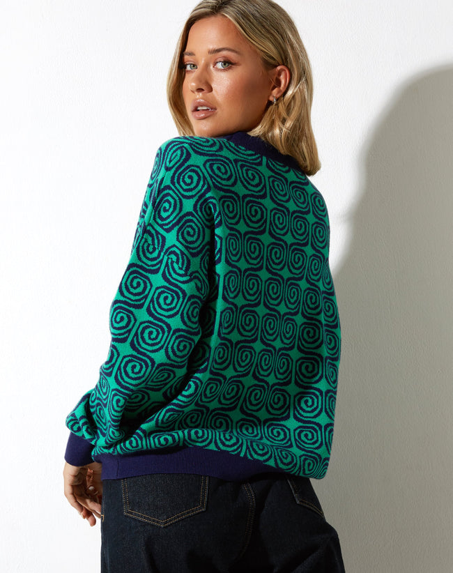 Image of Ammar Jumper in Swirl Green and Blue