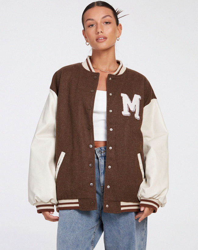 Image of Bama Varsity Jacket in Brown Beige