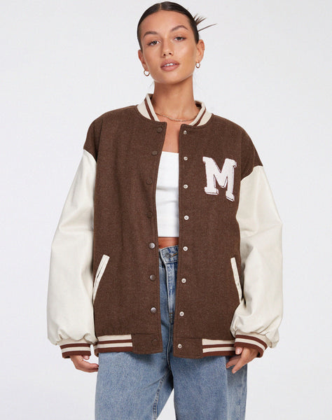 Image of Bama Varsity Jacket in Brown Beige