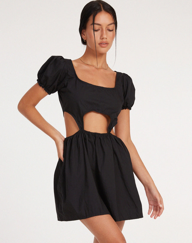 image of Brynlie Mini Dress in Poplin Black