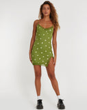 image of Daisy Mini Dress in Moss Green Custard Daisy Embro