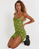 image of Daisy Mini Dress in Moss Green Custard Daisy Embro