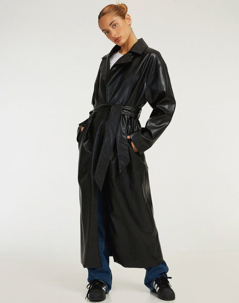 image of Ejo Trench Coat in PU Black