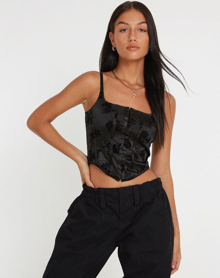 Taula Cropped Corset Top in Rose Cluster Velvet