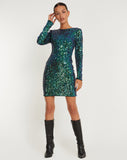 image of Gabby Mini Dress in Sequin Green Iridescent