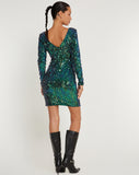 image of Gabby Mini Dress in Sequin Green Iridescent