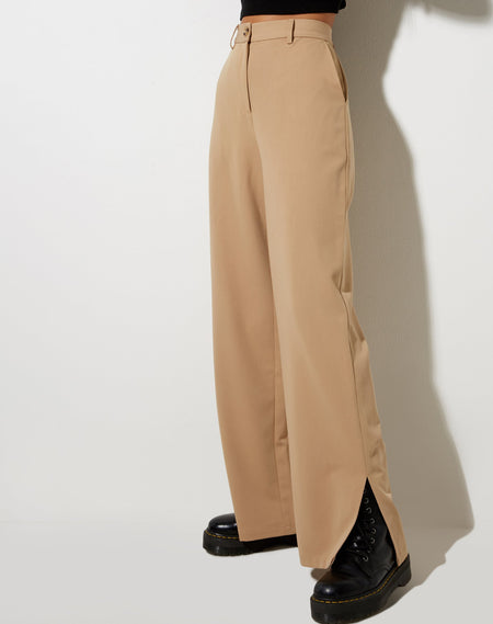 Onfal Wide Leg Trouser in Taupe Check