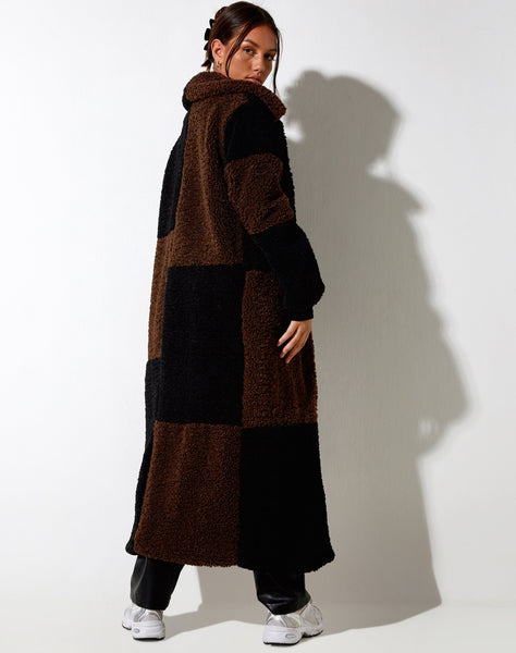 Image of Humus Teddy Coat in Panelled Chocolate and Black