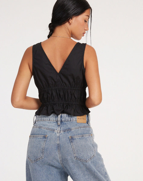 image of Kayson Crop Top in Poplin Black