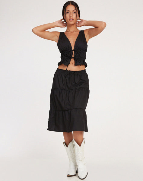 image of Reef Midi Skirt in Poplin Black