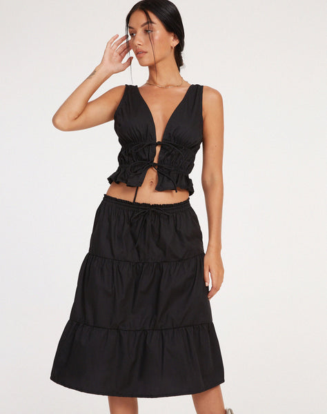 image of Reef Midi Skirt in Poplin Black