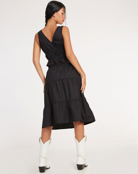 image of Reef Midi Skirt in Poplin Black