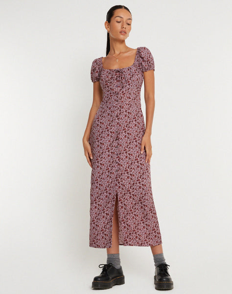 IMAGE OF Larson Midi Dress in 90’s Floral Burgundy