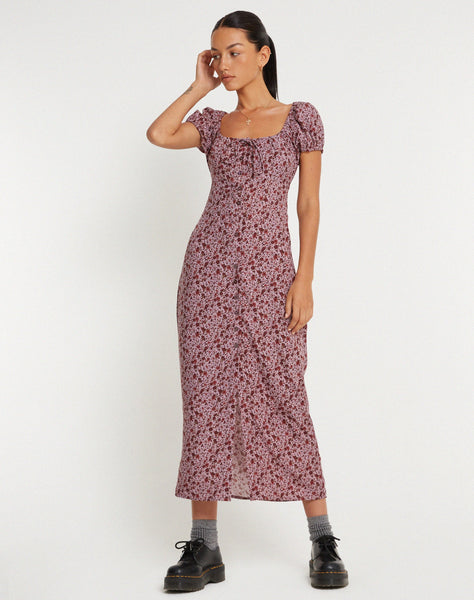 IMAGE OF Larson Midi Dress in 90’s Floral Burgundy