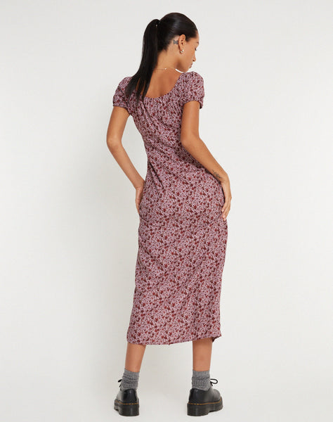 IMAGE OF Larson Midi Dress in 90’s Floral Burgundy