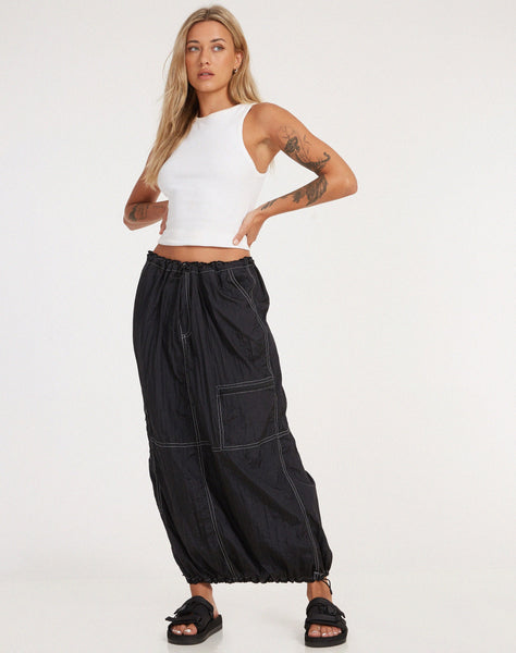 image of Masao Maxi Skirt in Parachute Black with White Stitch