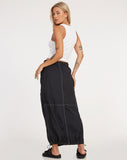 image of Masao Maxi Skirt in Parachute Black with White Stitch