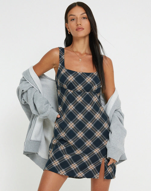 IMAGE OF Mehra Slip Dress in 20's Check Black and Grey