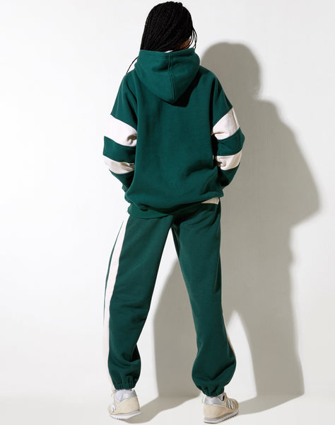 Mora Hoodie in Forest Green and Winter White Sporting Club Mix Embro