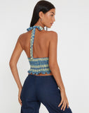 image of Naoki Crop Top in Colourpop Check Green and Blue