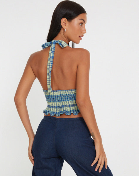 image of Naoki Crop Top in Colourpop Check Green and Blue