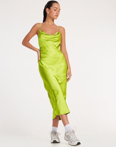 Mirzani Midi Dress in Satin Olive