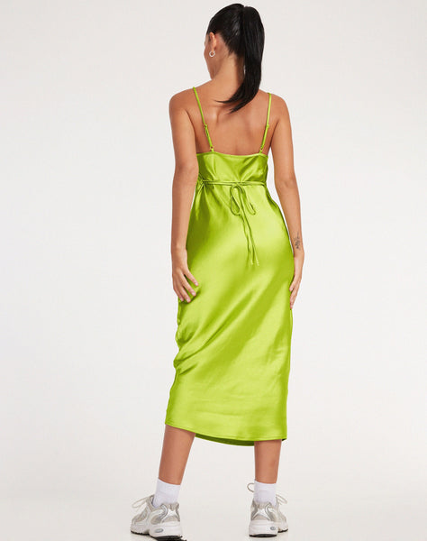 Image of Palasha Midi Dress in Satin Lime Green