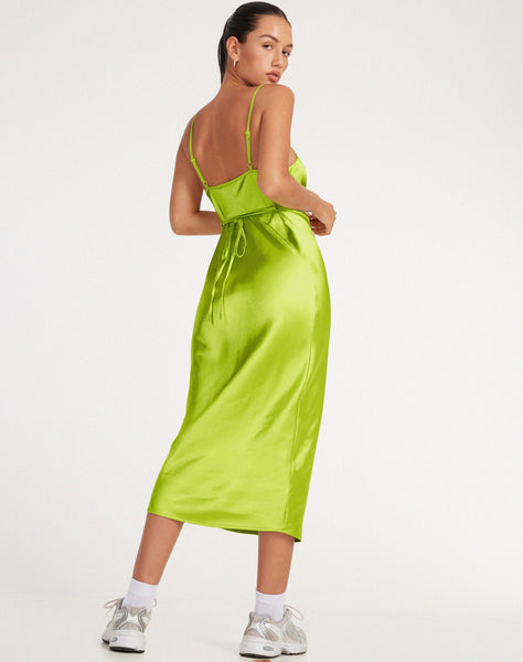 Image of Palasha Midi Dress in Satin Lime Green