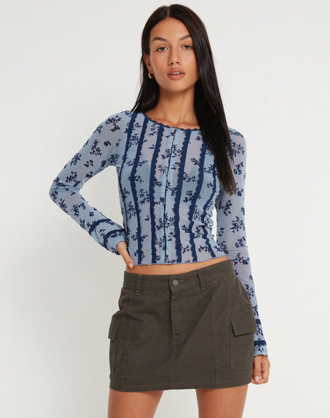 image of Panca Mesh Cardi in Light Blue Black Botanist Flocking