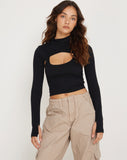 image of Raccet Long Sleeve Crop Top in Black