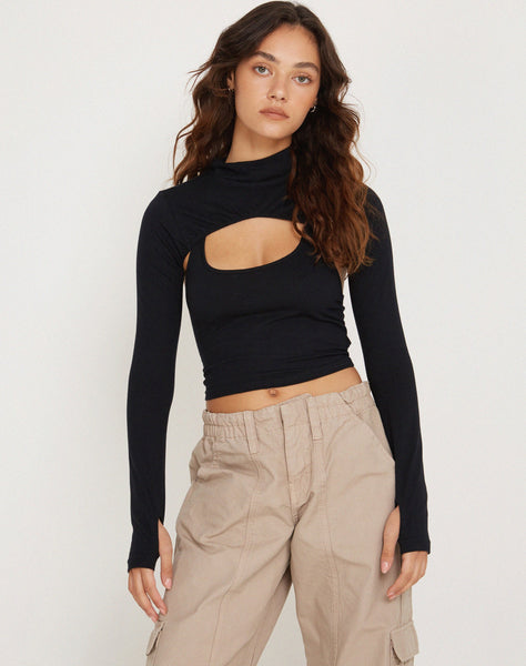 image of Raccet Long Sleeve Crop Top in Black