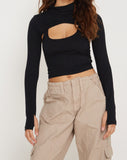 image of Raccet Long Sleeve Crop Top in Black