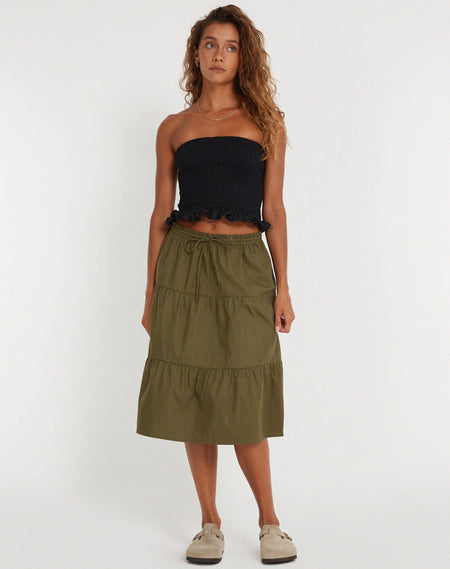 Sekoji Side Slit Midi Skirt in Khaki