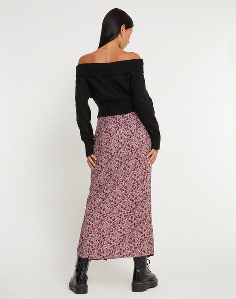 image of Relow Maxi Skirt in 90's Floral Burgundy