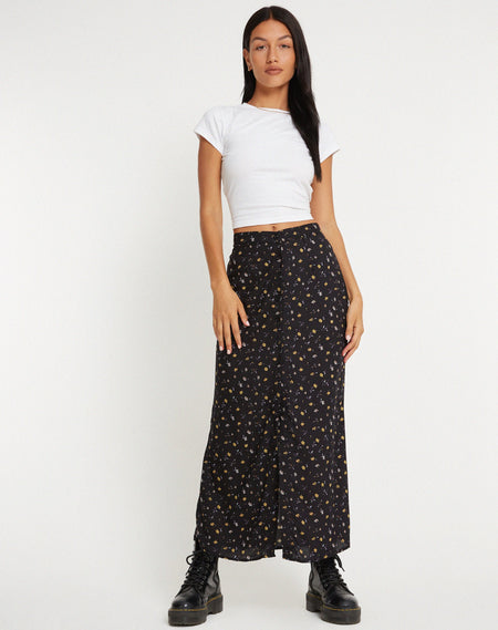 Rindu Midi Skirt in Flower Garden Brown