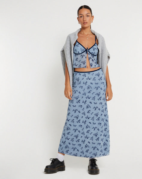 image of Rinzi Maxi Skirt in Light Blue Black Botanist Flocking