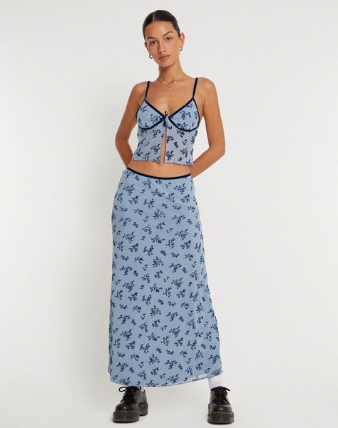 image of Rinzi Maxi Skirt in Light Blue Black Botanist Flocking