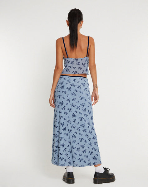 image of Rinzi Maxi Skirt in Light Blue Black Botanist Flocking