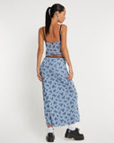 image of Rinzi Maxi Skirt in Light Blue Black Botanist Flocking