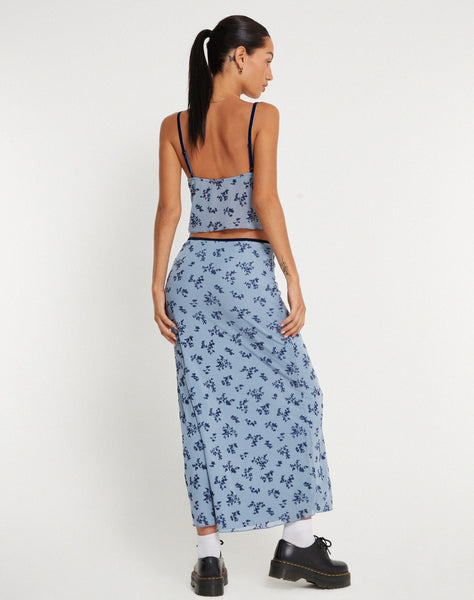 image of Rinzi Maxi Skirt in Light Blue Black Botanist Flocking