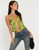 image of Runita Halter Top in Mini Sequin Lime Green