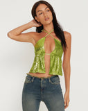 image of Runita Halter Top in Mini Sequin Lime Green